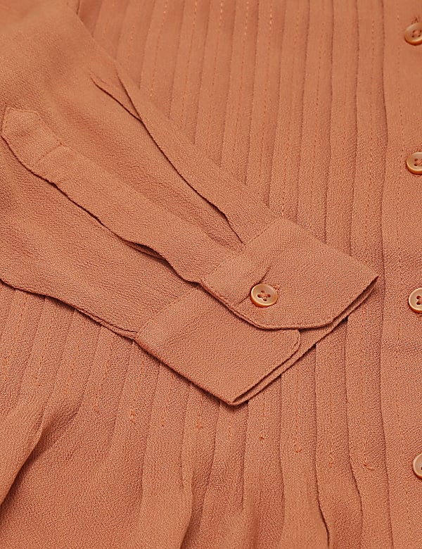 Pure Viscose Pleated Mandarin Collar Top