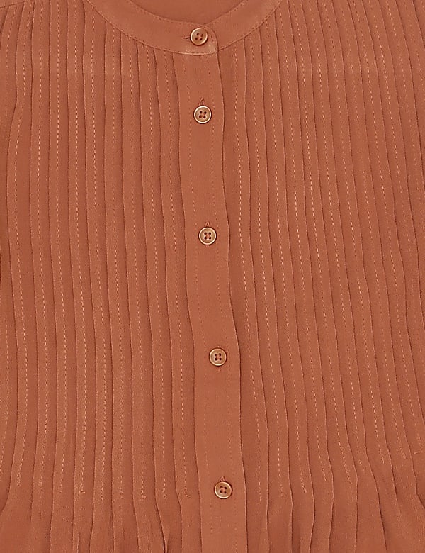 Pure Viscose Pleated Mandarin Collar Top