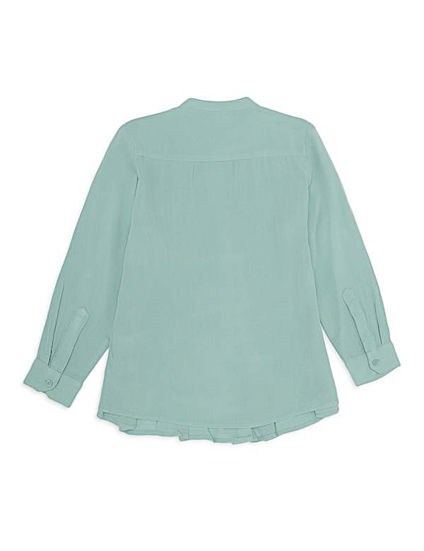 Pure Viscose Pleated Mandarin Collar Top
