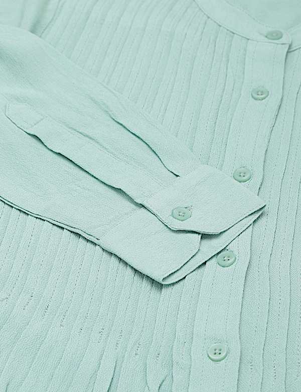 Pure Viscose Pleated Mandarin Collar Top