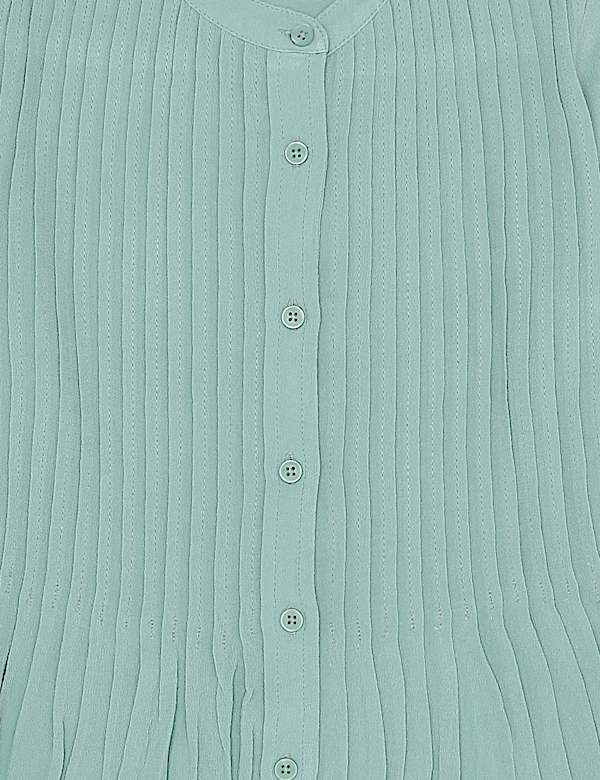 Pure Viscose Pleated Mandarin Collar Top