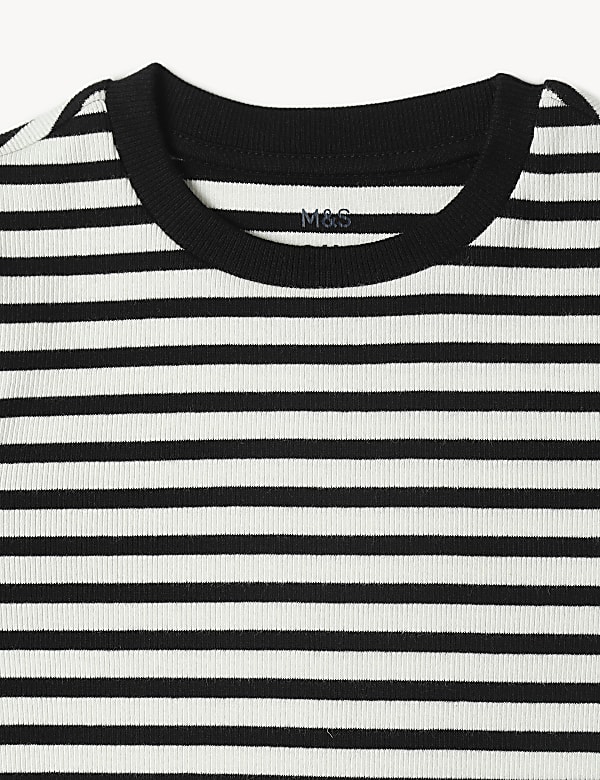 Cotton Mix Stripes Round Neck T-Shirt