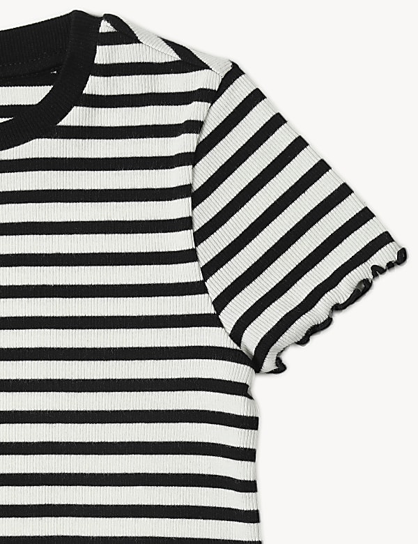 Cotton Mix Stripes Round Neck T-Shirt