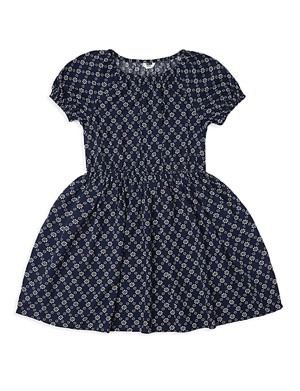 Pure Viscose Floral Round Neck Dress