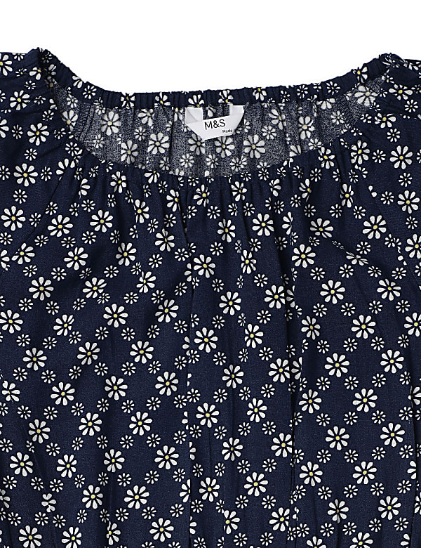 Pure Viscose Floral Round Neck Dress