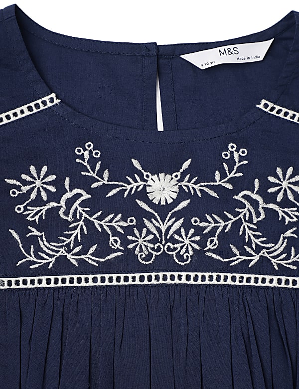 Pure Cotton Embroidered Round Neck Top