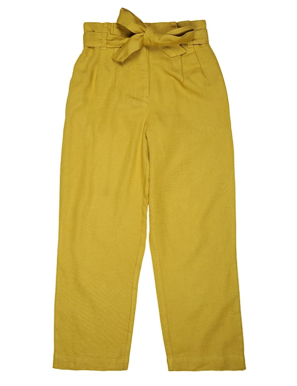 Linen Mix Belted Plain Trouser