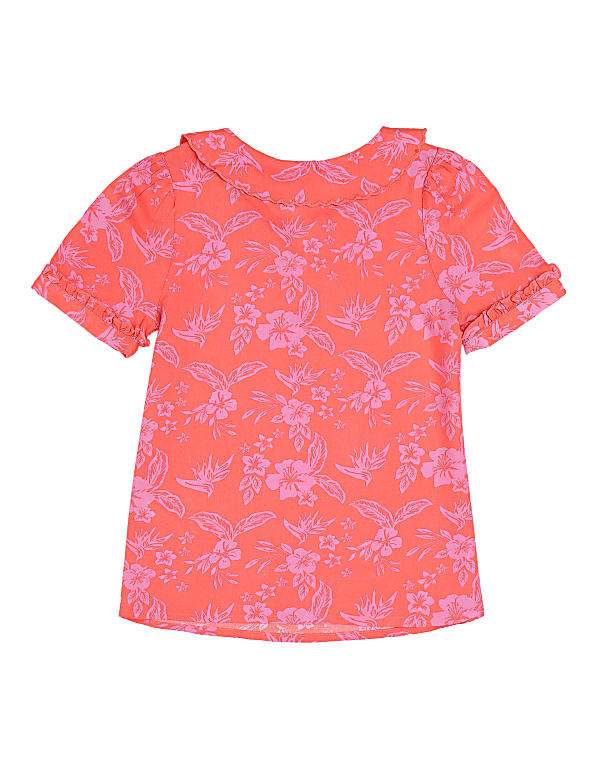 Pure Viscose Floral Collared Neck Top
