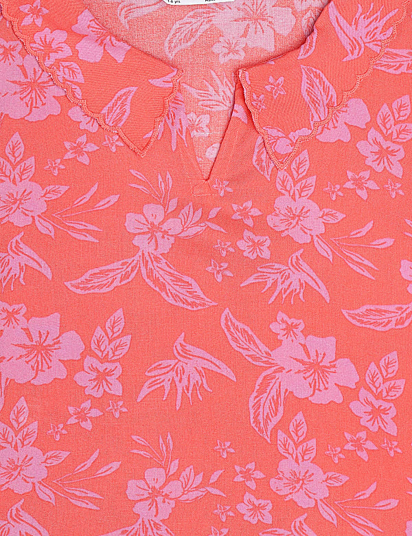 Pure Viscose Floral Collared Neck Top