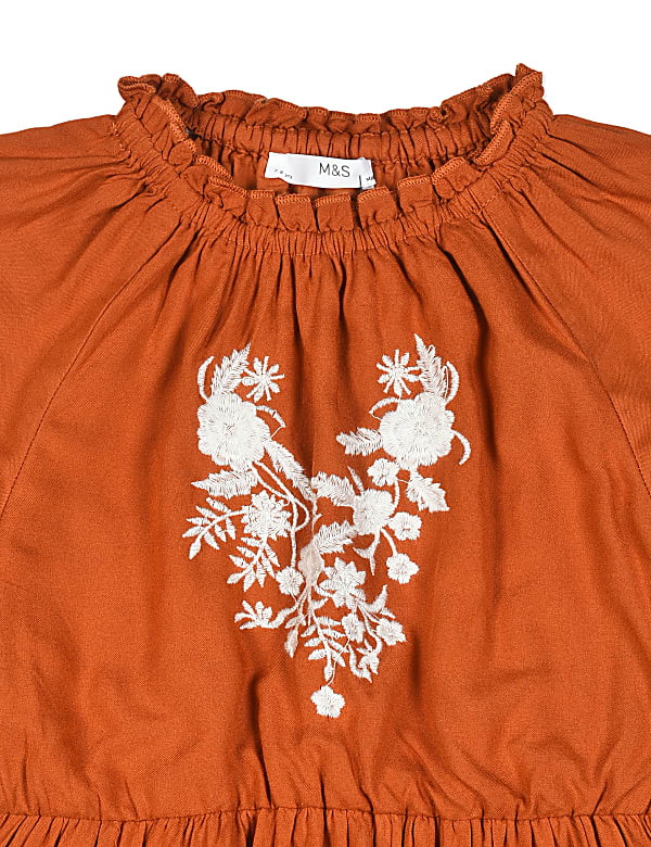 Pure Viscose Embroidery Round Neck Dress