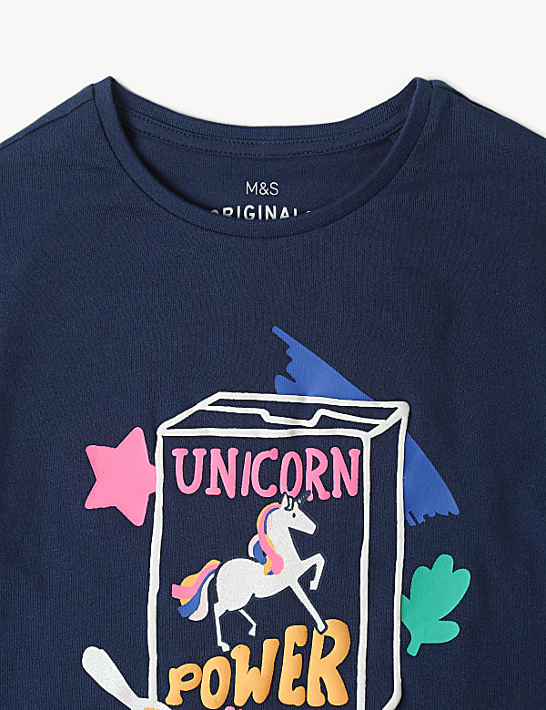 Pure Cotton Unicorn Printed Round Neck Top