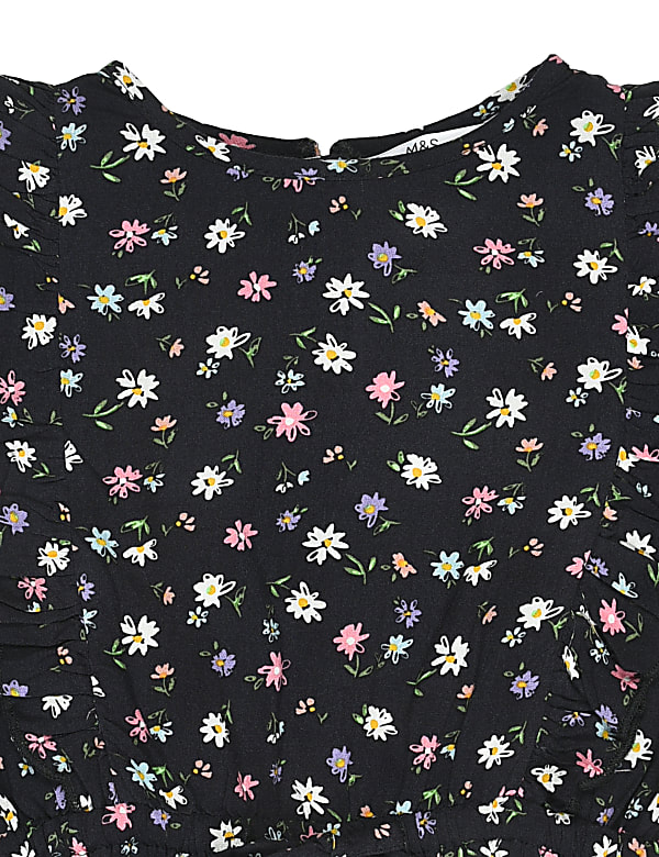 Pure Viscose Floral Round Neck Jumpsuit