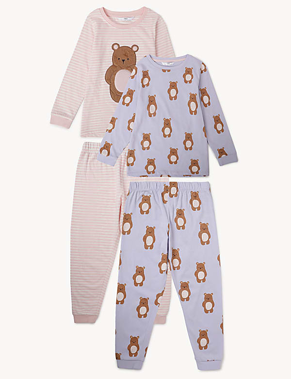 Pack of 2 Pure Cotton Ribbed Pajama Set