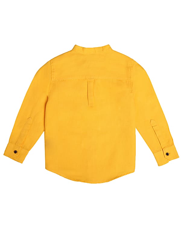 Linen Cotton Solid Mandarin Neck Shirt