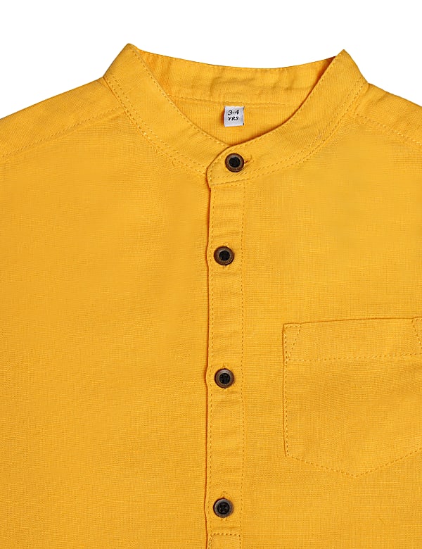 Linen Cotton Solid Mandarin Neck Shirt