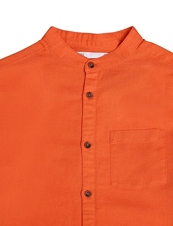 Linen Cotton Solid Mandarin Neck Shirt