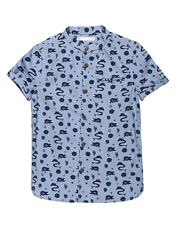 Pure Cotton Printed Mandarin Collar Shirts
