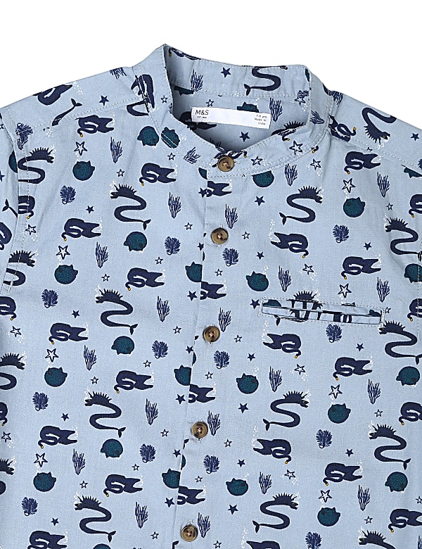 Pure Cotton Printed Mandarin Collar Shirts