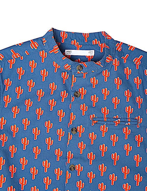 Pure Cotton Printed Mandarin Collar Shirt