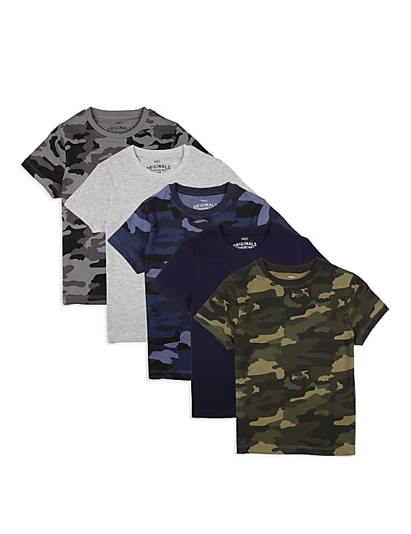 Pack of 5 Pure Cotton Crew Neck T-shirt