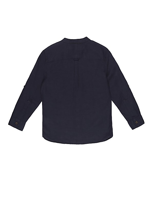 Linen Mix Plain Mandarin Collar Shirt