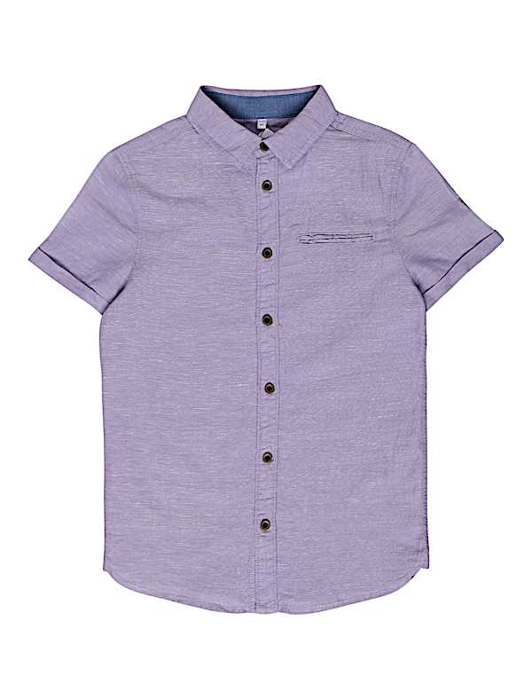 Linen Mix Plain Spread Collar Shirt