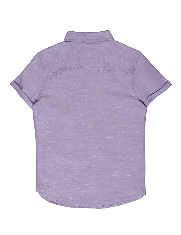 Linen Mix Plain Spread Collar Shirt