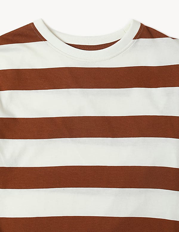 Cotton Mix Stripes Round Neck T-Shirt