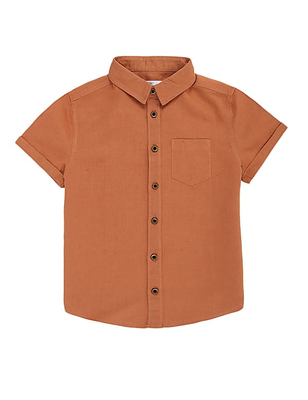Flax Linen Mix Plain Spread Collar Shirt