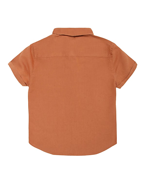 Flax Linen Mix Plain Spread Collar Shirt
