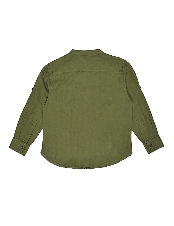 Linen Mix Plain Mandarin Collar Shirt