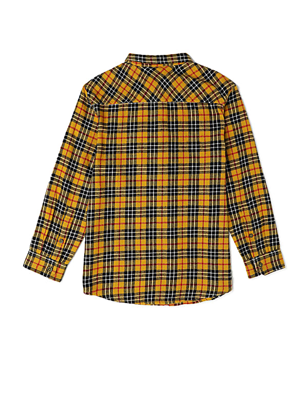 Pure Cotton Checked Spread Collar Shirt