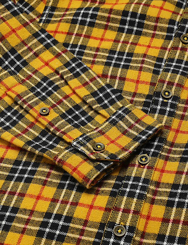 Pure Cotton Checked Spread Collar Shirt
