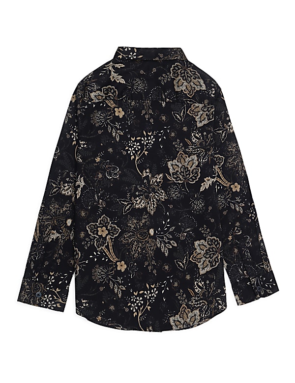 Cotton Mix Floral Print Spread Collar Shirt