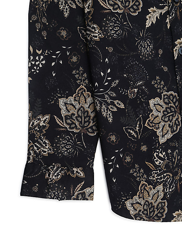 Cotton Mix Floral Print Spread Collar Shirt