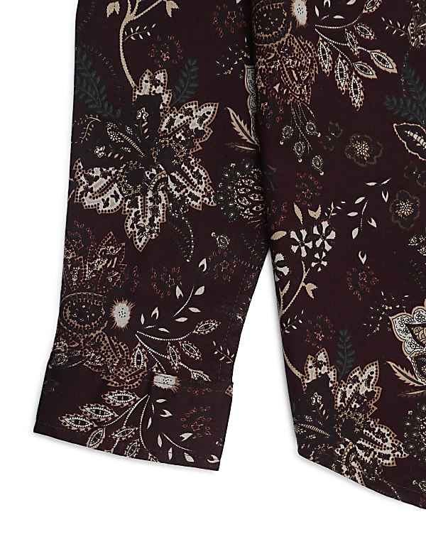 Cotton Mix Floral Print Spread Collar Shirt