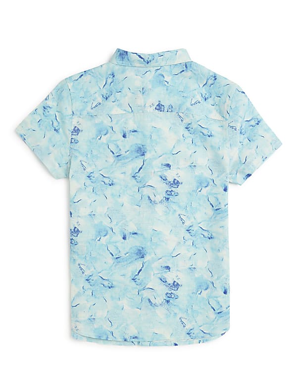 Flax Linen Mix Printed Spread Collar Shirt