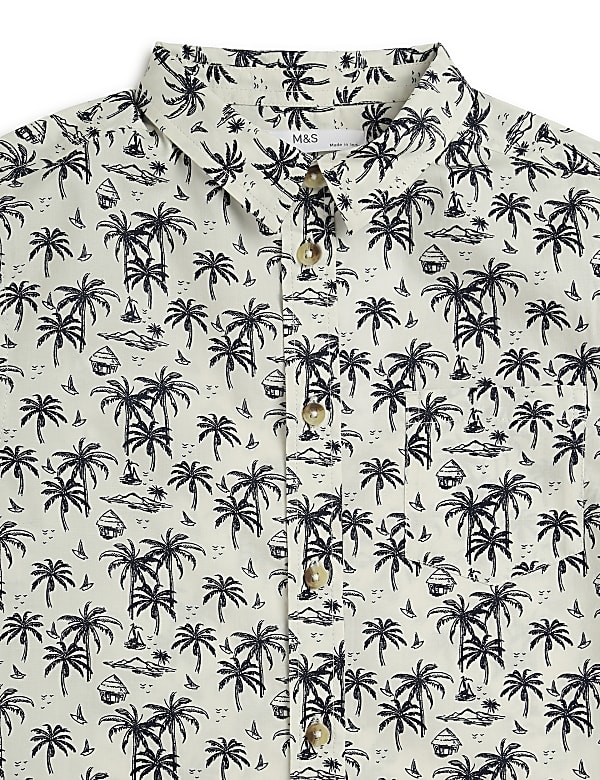 Pure Cotton Tropical Spread Collar Shirt