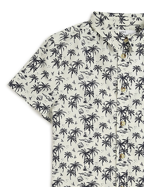 Pure Cotton Tropical Spread Collar Shirt