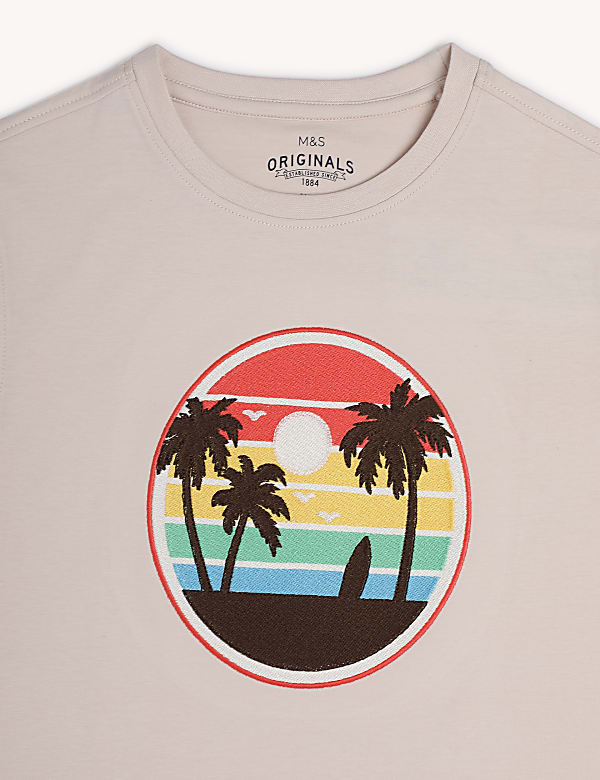 Pure Cotton Embroidered Round Neck T-Shirt