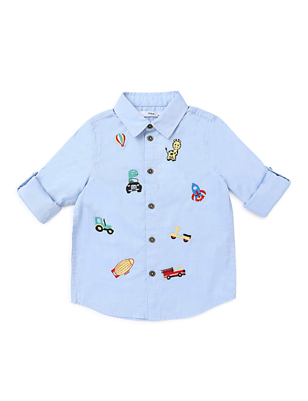 Pure Cotton Embroidered Spread Collar Shirt