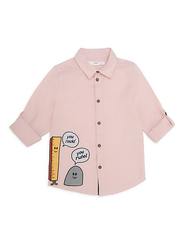 Pure Cotton Embroidered Spread Collar Shirt