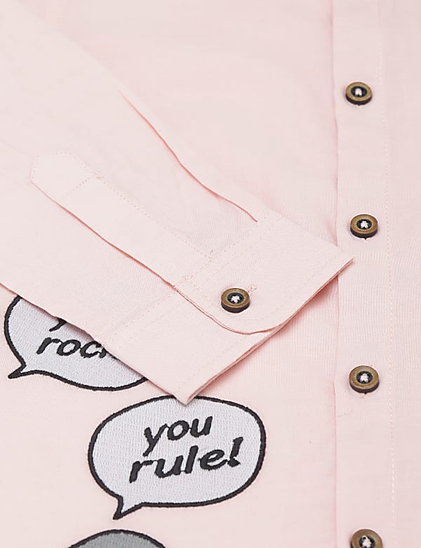 Pure Cotton Embroidered Spread Collar Shirt