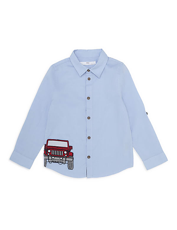 Pure Cotton Embroidered Spread Collar Shirt