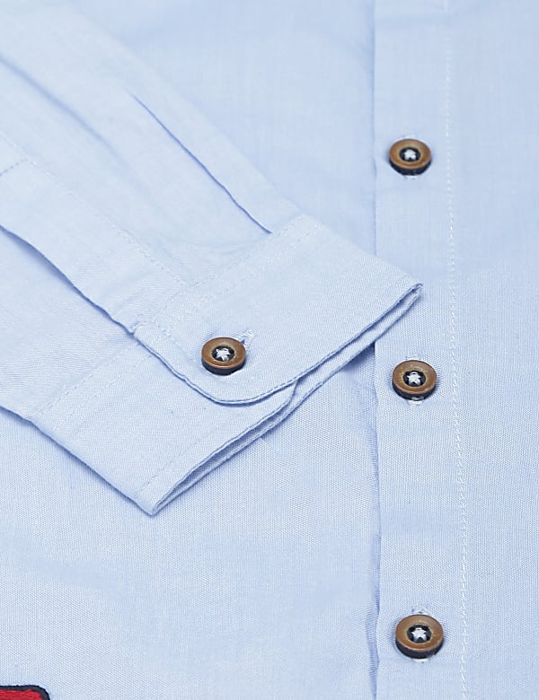 Pure Cotton Embroidered Spread Collar Shirt