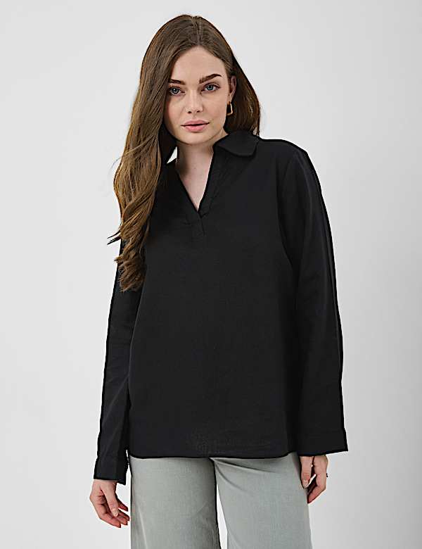 Linen Rich Longline Tunic Shirt