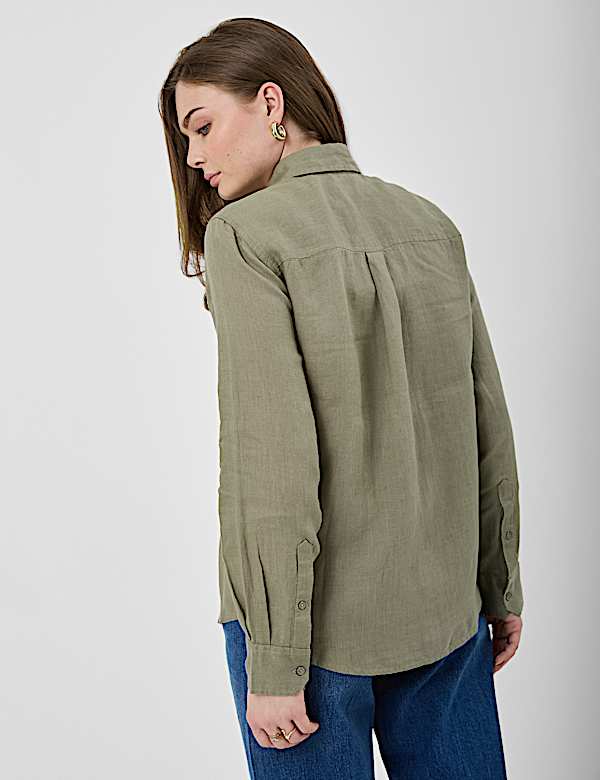 Pure Linen Plain Spread Collar Shirt