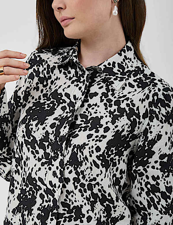 Pure Linen Plain Spread Collar Shirt