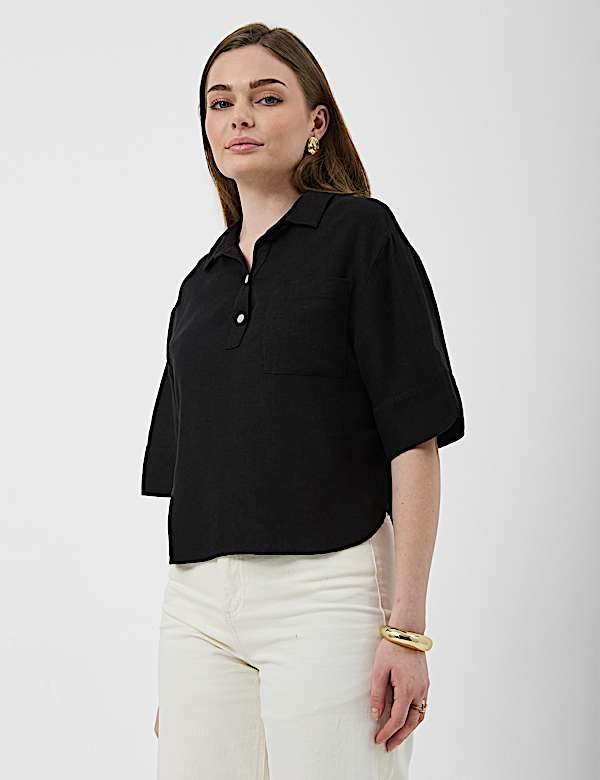 Linen Rich Cropped Shirt