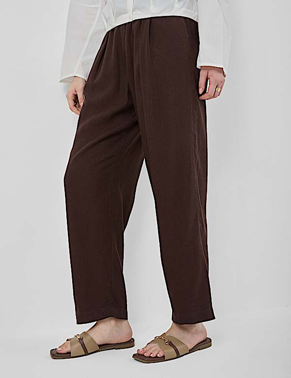 Linen Rich Plain Regular Fit Trousers